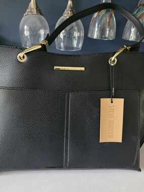 Steve Madden Black Pebbled Leather Tote Bag NEW!